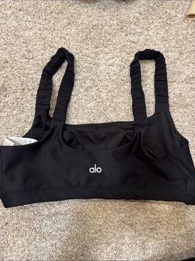 ALO Yoga Black Ruched-Strap Sports Bra